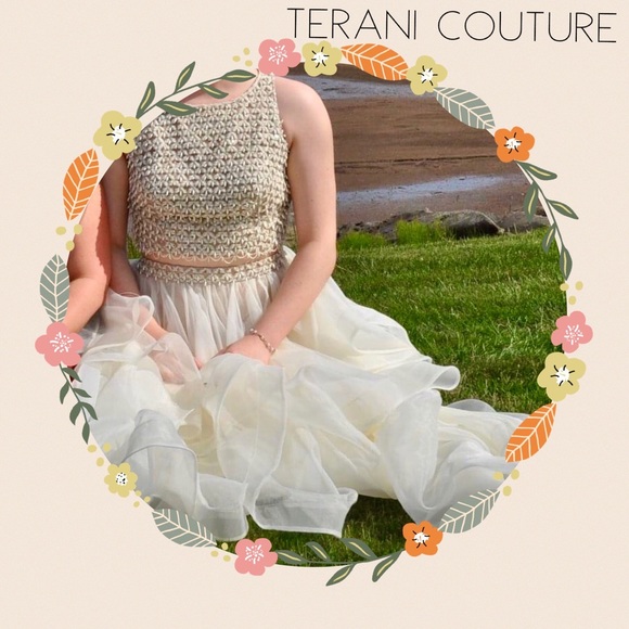 Two Piece Beaded Prom Dress by Terani Couture Size 12 - Picture 3 of 16